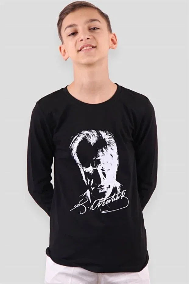 Детская футболка для девочек с принтом Ataturk printed long sleeve 23 april 19 may 30 august 10 november super quality children's t-shirt Generic Brands, Black