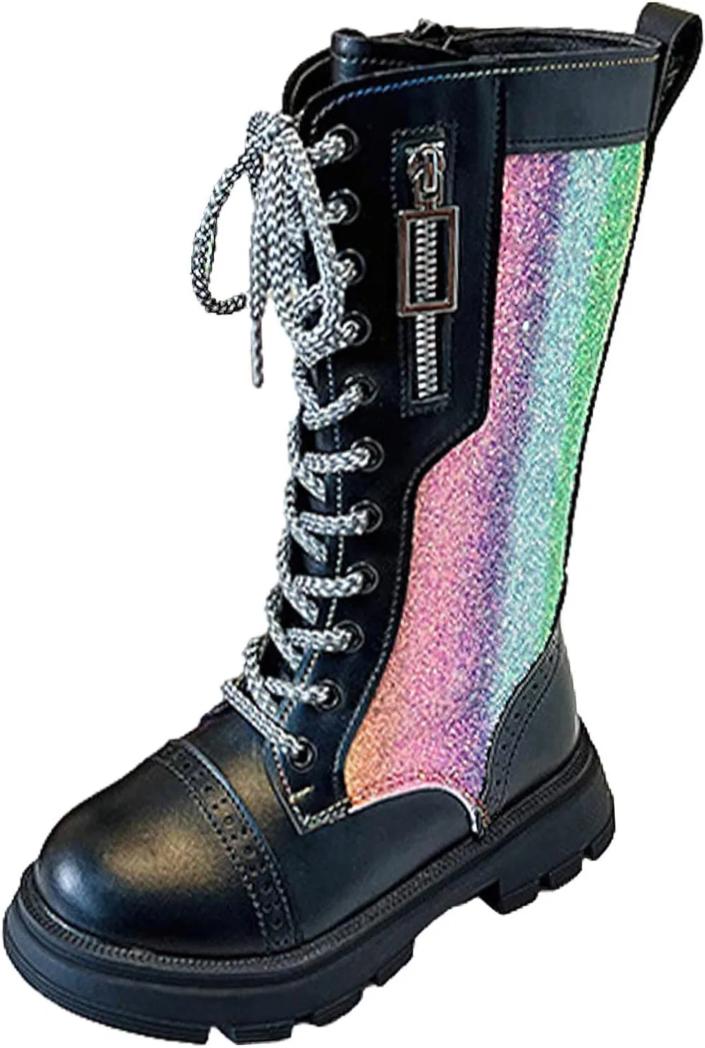 Детские сапоги для девочек с боковой молнией и шнуровкой Sparkly Riding Shoes rismart, Black