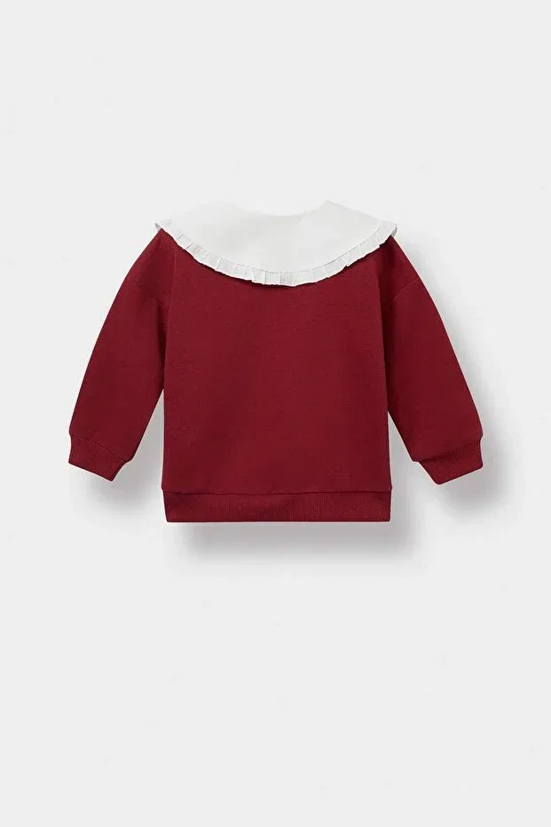 Детский кардиган для девочек с принтом Big Collar Printed Buttoned School Cardigan Baby Girl Defacto, Burgundy-Br285 — фото 4