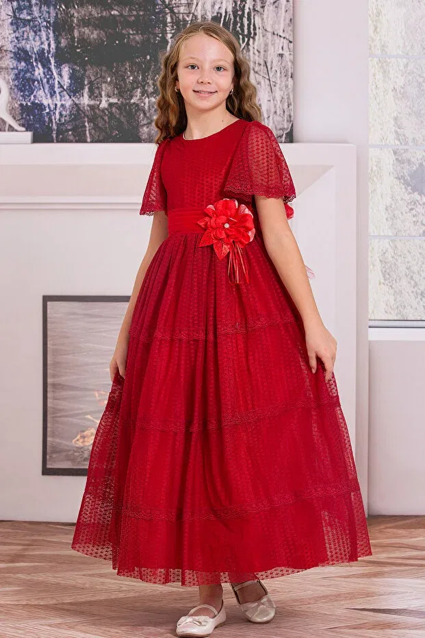Детское платье для девочек с длинным рукавом Süslü Pink Kids, Red — фото 2
