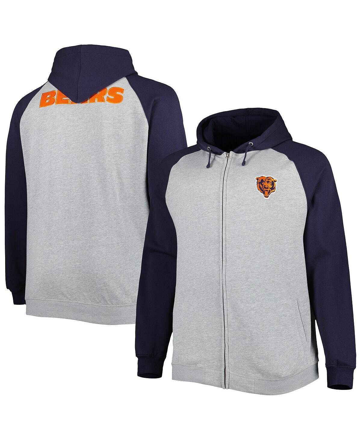 

Мужская флисовая куртка с капюшоном с капюшоном и регланами heather grey chicago bears big and tall Profile, мульти