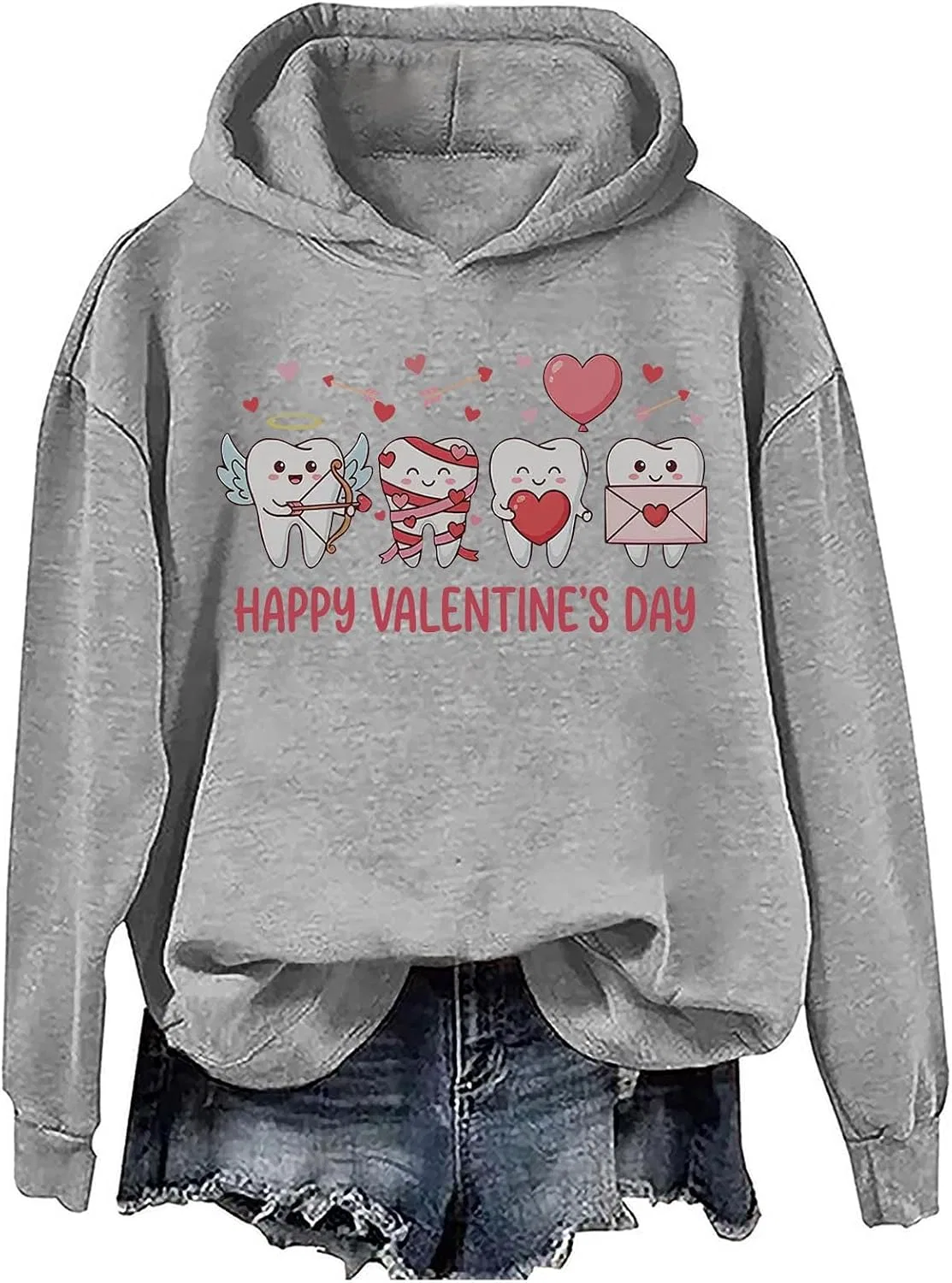 Женское худи с принтом, Happy Valentine's Day Dental, Grey-2