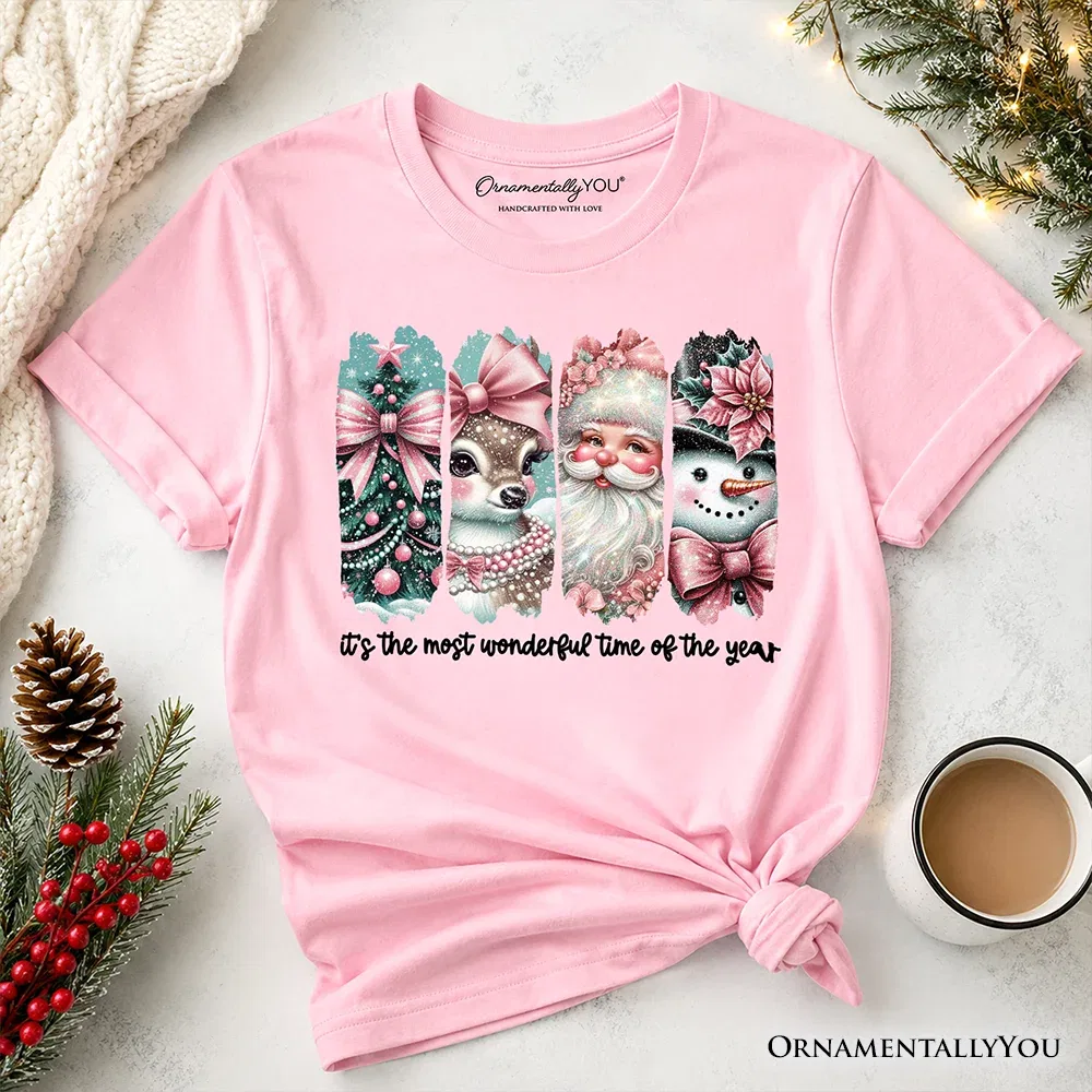 Детская футболка с принтом Santa Reindeer Snowman OrnamentallyYou, Light Pink