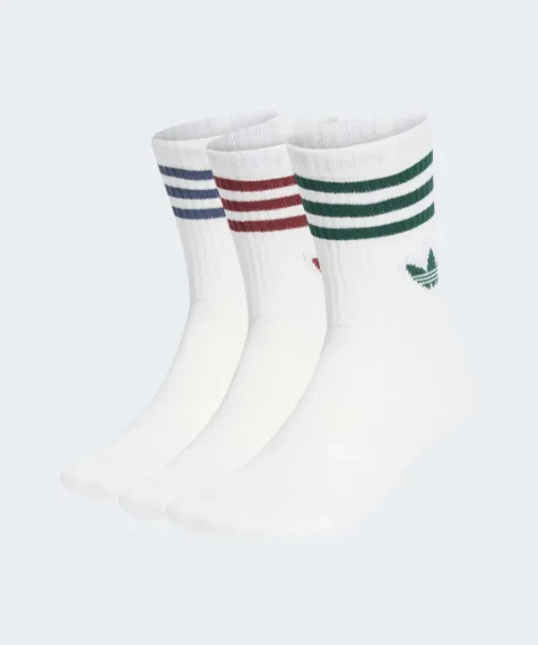 Носки 3-полосные, набор 3 пары, Adidas, белый/рубиновый/зеленый/синий