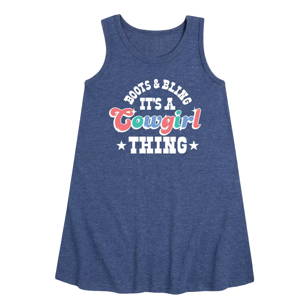 Детское платье-трапеция для девочек без рукавов It's A Cowgirl Thing Instant Message, Heather Navy
