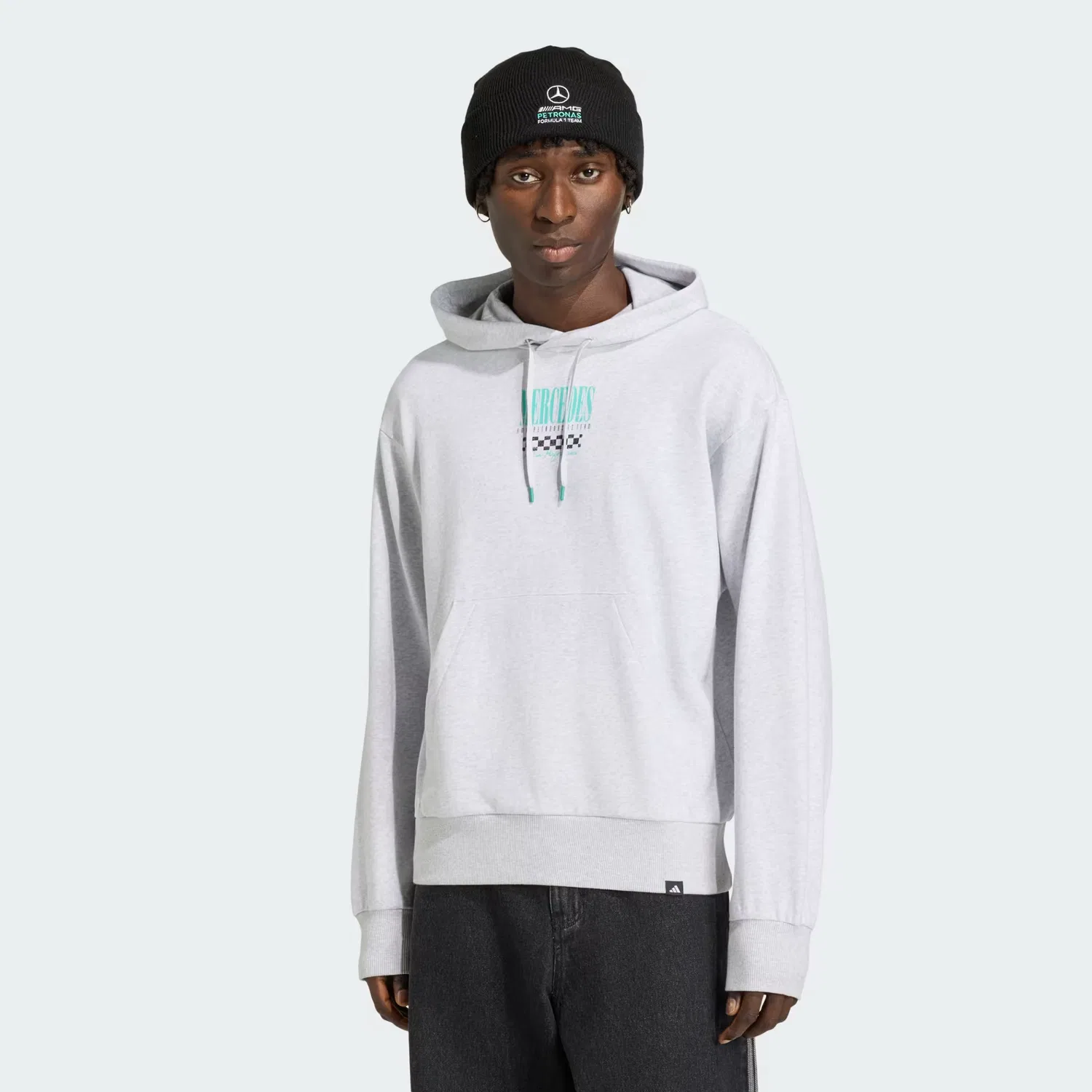 Мужское худи с принтом Mercedes-AMG Petronas Formula 1 Team Graphic Hood 02 Adidas Performance, светло-серый меланж