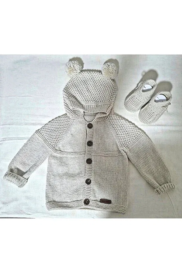 Детский кардиган с капюшоном вязаный Minohouse, Beige