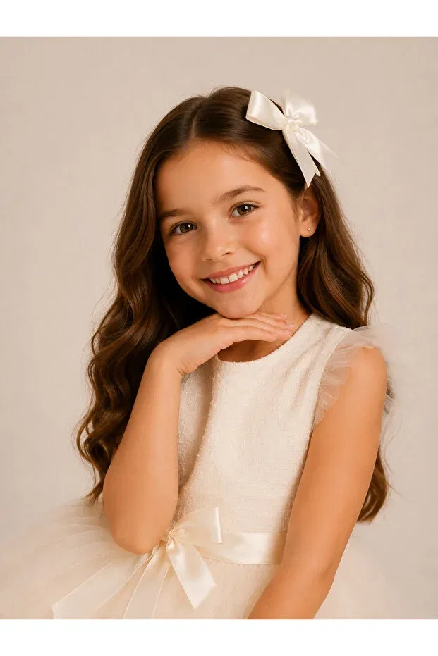Детское платье для девочек с коротким рукавом Tutu Dress With Bow Detail Tinytrends, White — фото 4