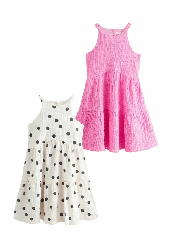 Платье с горошком Regular fit strappy crinkle summer 2 pack Next, pink cream, розовый