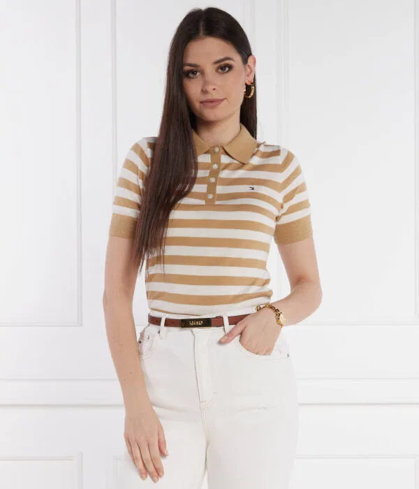 Женское поло с длинным рукавом Polo button Tommy Hilfiger, бежевый — фото 3