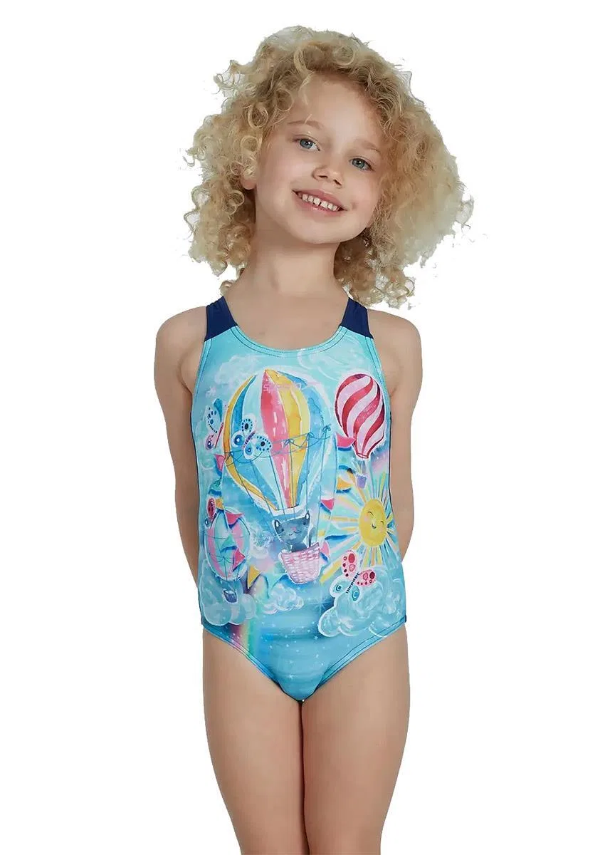 Детский купальник для девочек с принтом Balloon Speedo, Hellblau Violett Blau