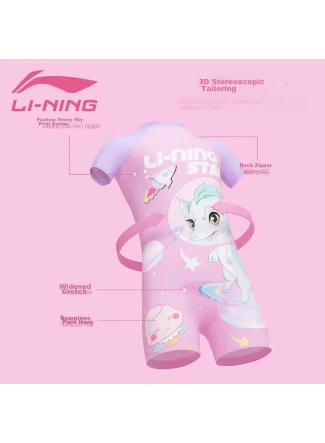 Купальник детский слитный с принтом 906 Li-Ning, розовый — фото 3