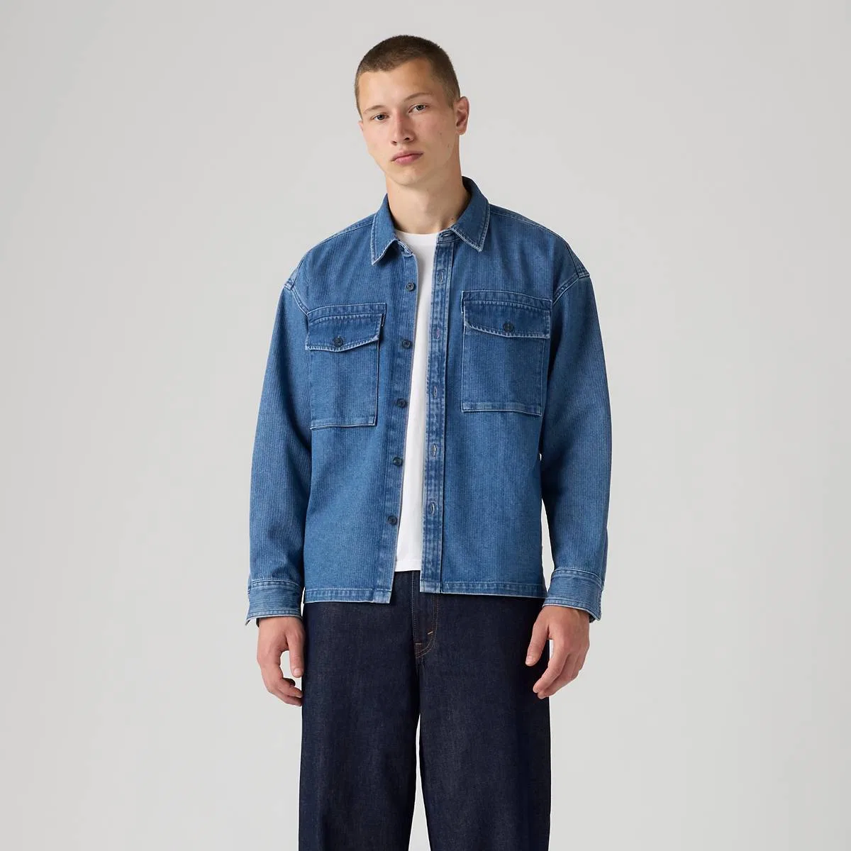 Свободная джинсовая рубашка Waller Levi's, Waller Indigo Herringbone - Medium Wash — фото 3