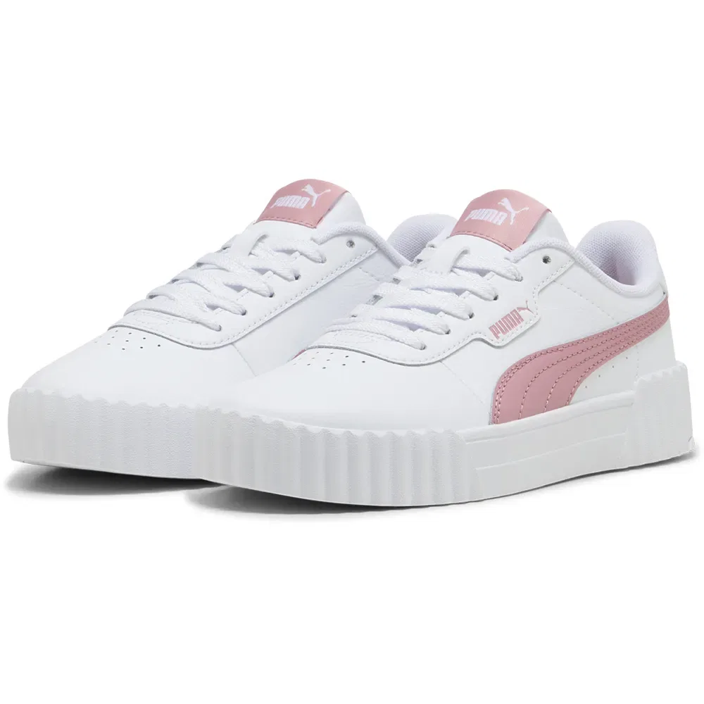 Детские кроссовки для девочек с кожаным верхом Carina 3.0 Puma, White — фото 2