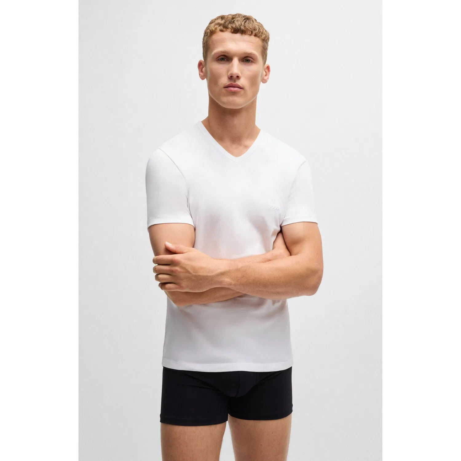 Мужская майка-борцовка с V-образным вырезом BOSS, Assorted Pre-Pack Gray Melange Black — фото 2