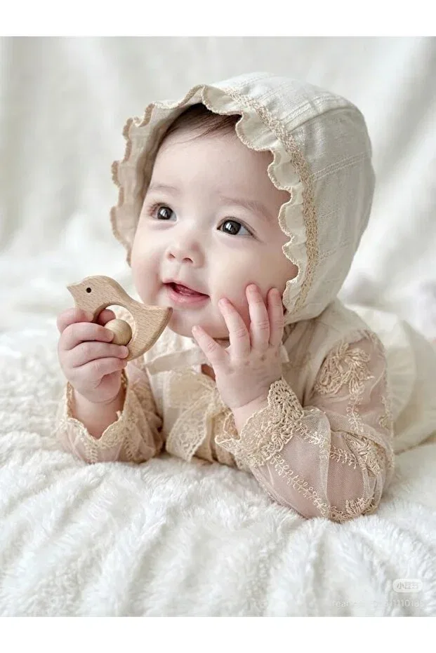Детский комбинезон для девочек кружевной with hat Park Bebe, Beige — фото 3