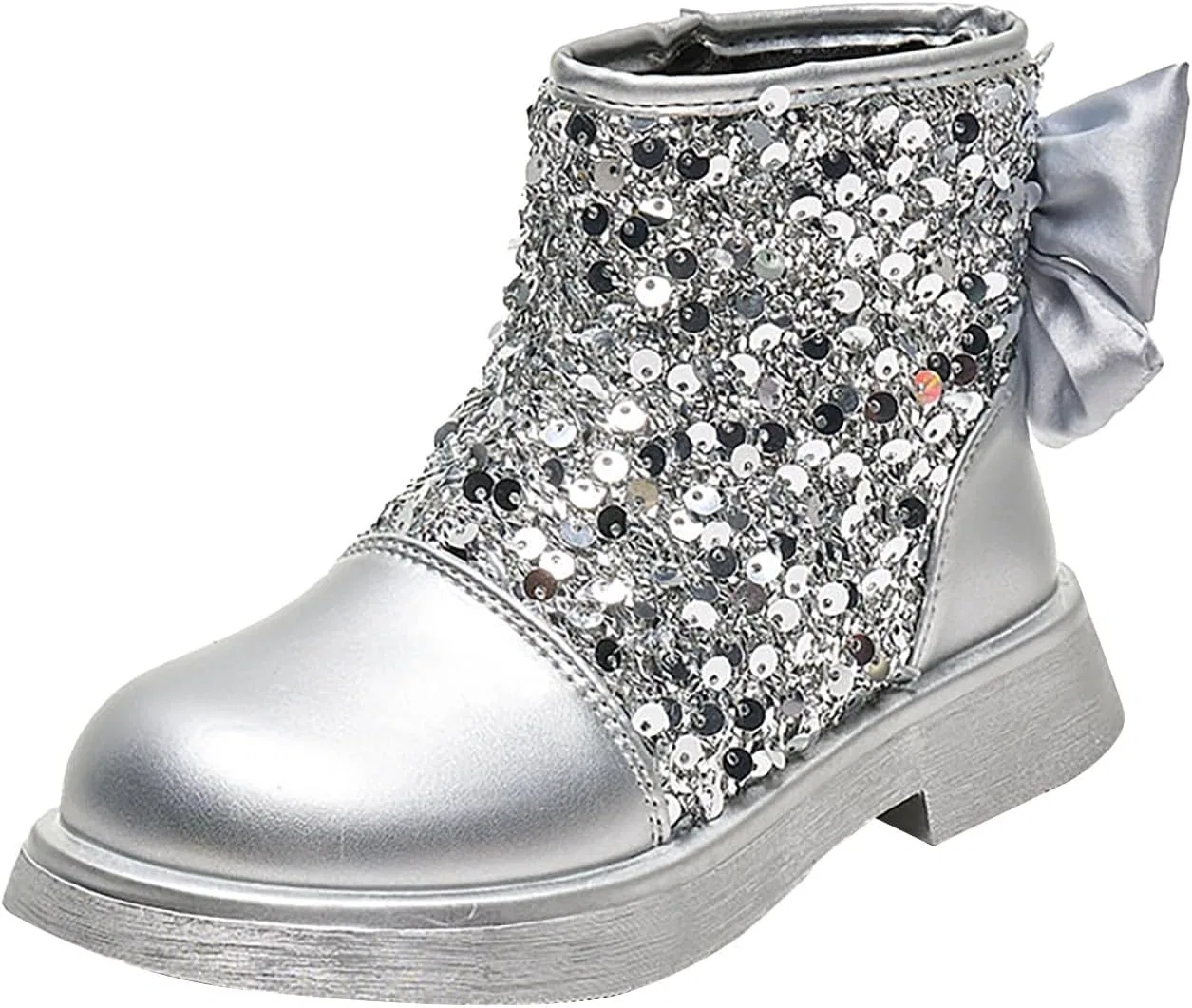 Детские ботинки для девочек с пайетками и мехом, Silver