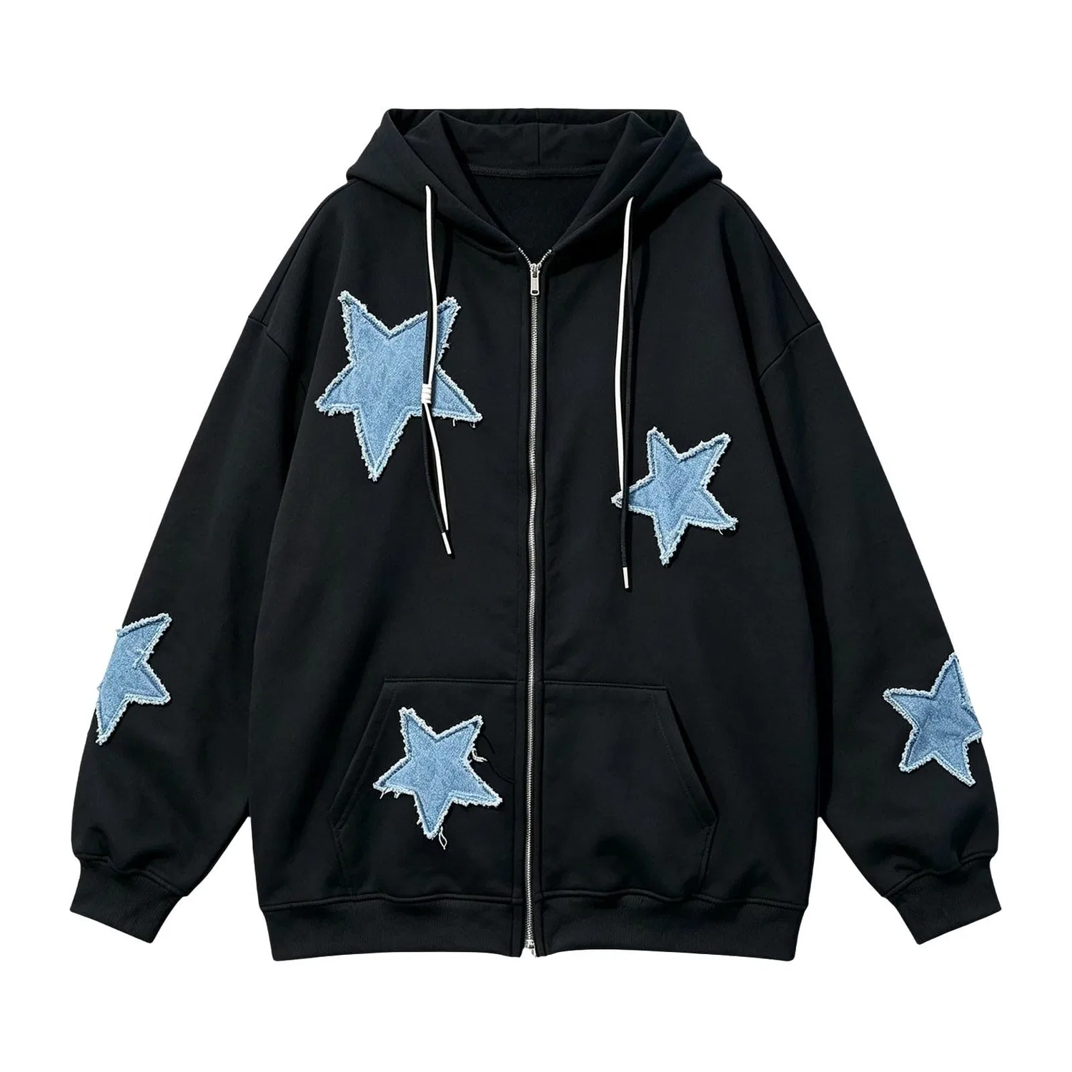 Женская куртка с капюшоном и молнией Y2k Star Patchwork, 2-nero — фото 4