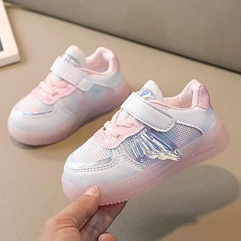 Детские кроссовки для девочек с подсветкой на шнуровке, Pink — фото 3