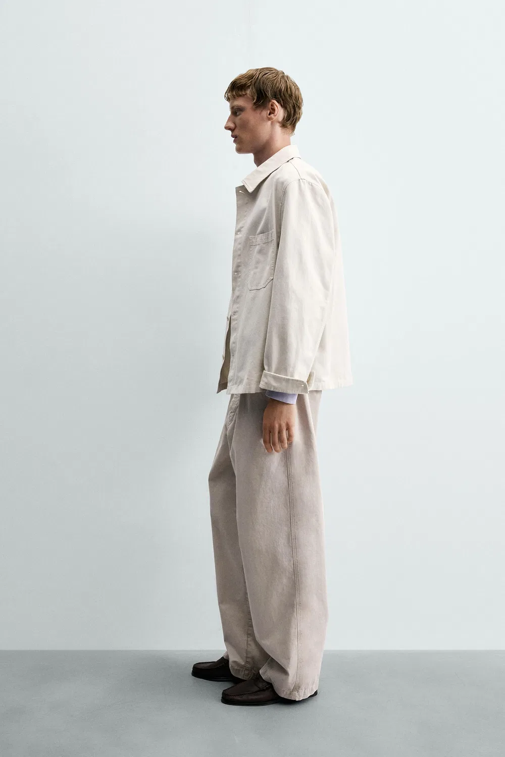 Холщовая рубашка стандартного кроя ZARA, Sand — фото 4