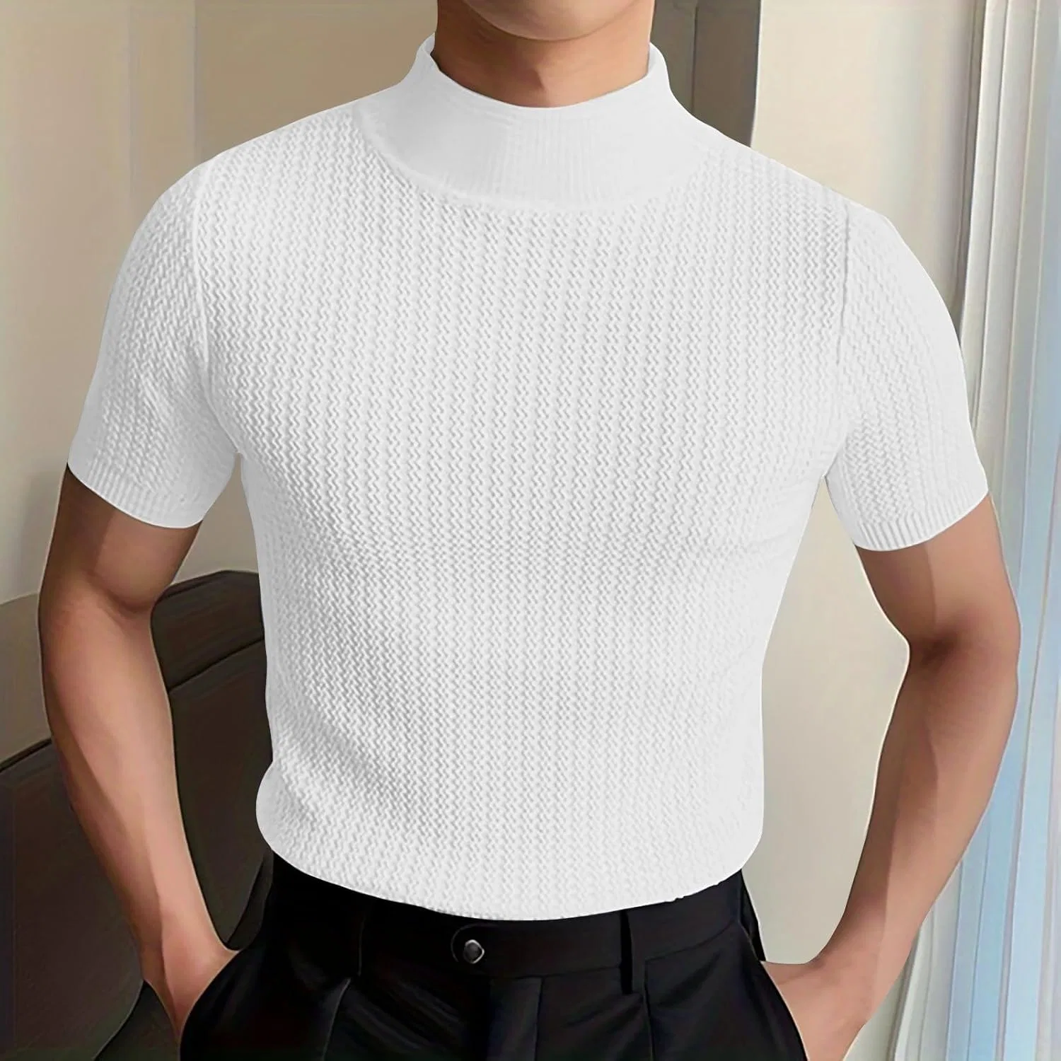 Мужская летняя дышащая рубашка поло с коротким рукавом, White-1 — фото 2