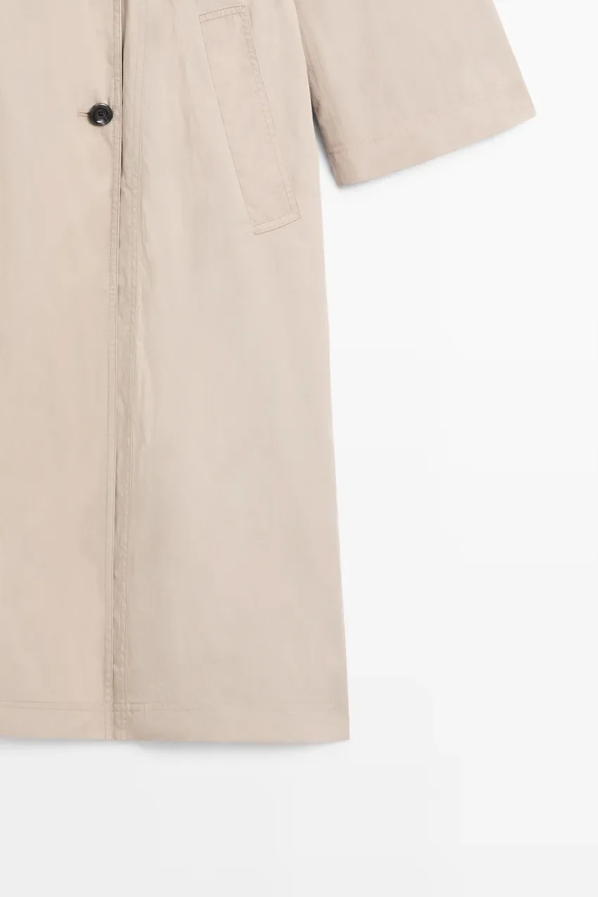 Пальто Massimo Dutti Technical Cotton-blend Trench, светло-серый — фото 4