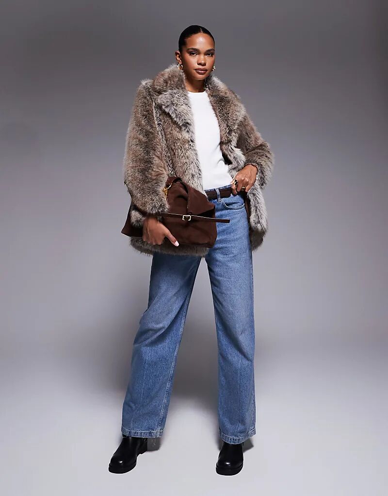 

Искусственная шуба River Island средней длины темно-коричневого цвета