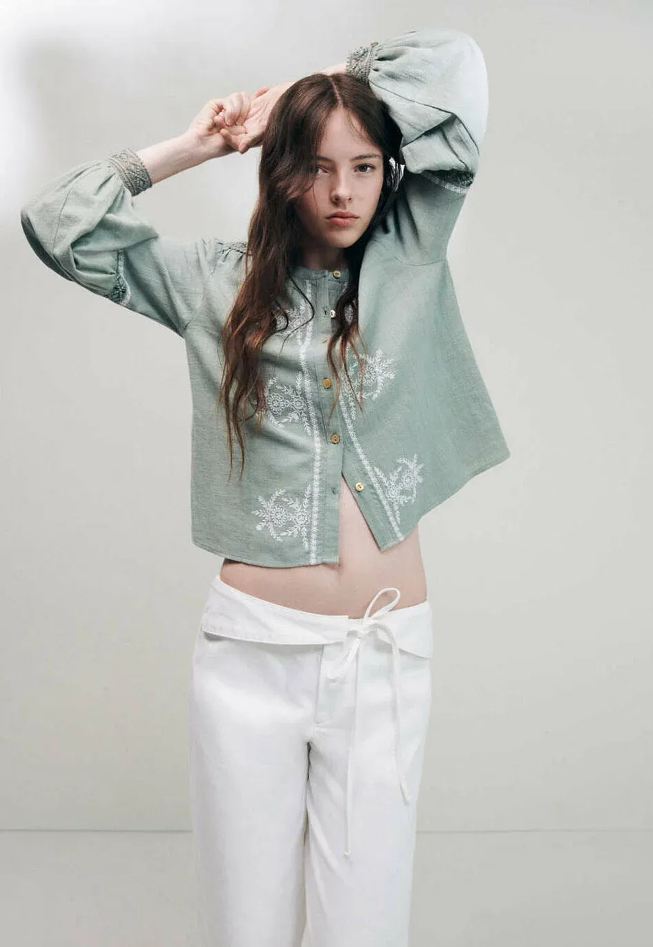 Подростковая блузка на пуговицах Mango Kids, Mint — фото 3