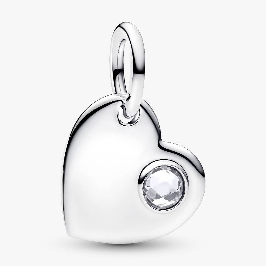 

Шарм Pandora April Engravable Heart Clear Stone Dangle, серебро