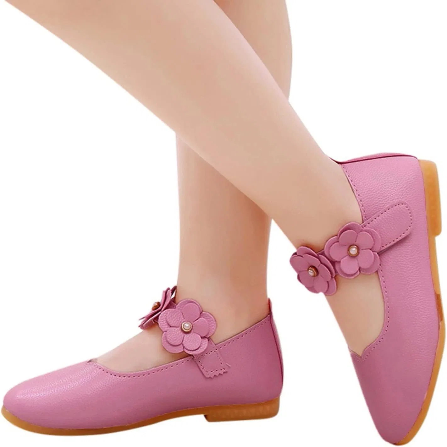 Детские балетки для девочек с цветочным принтом Flower Girl Non-Slip Soft Slip On Princess Dress Shoes, Pink — фото 4