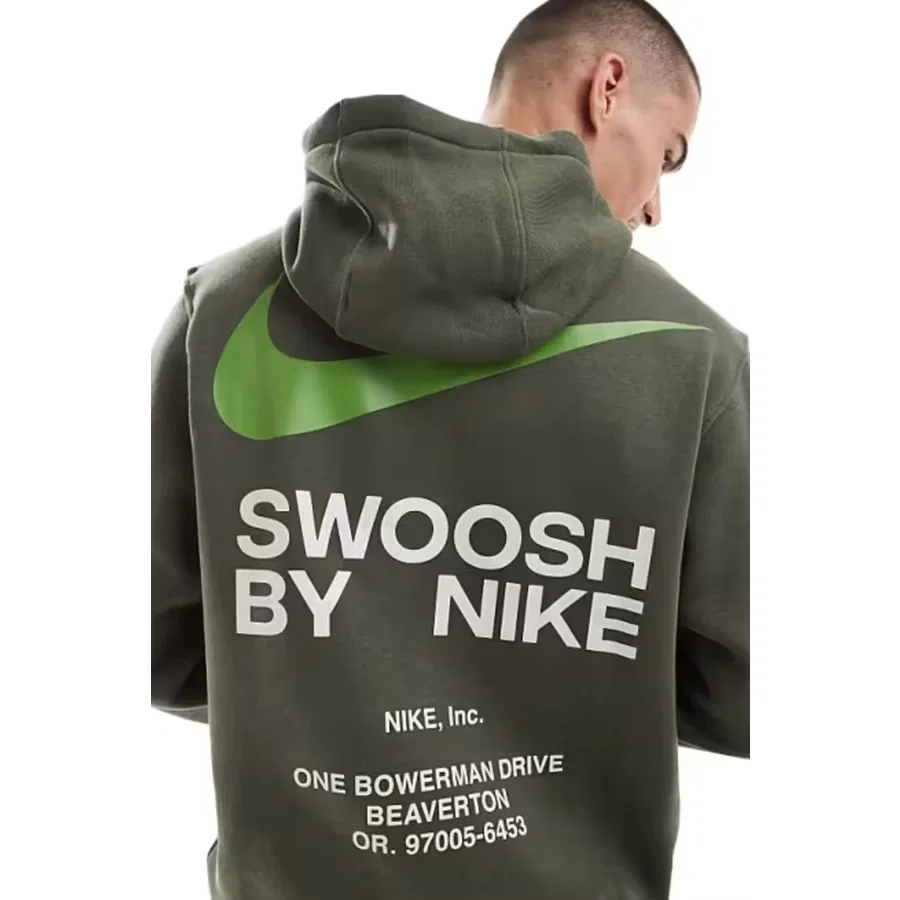 Худи спортивное с графическим принтом Swoosh Clup Swoosh Graphic Hoodie Nike, Темно-зеленый
