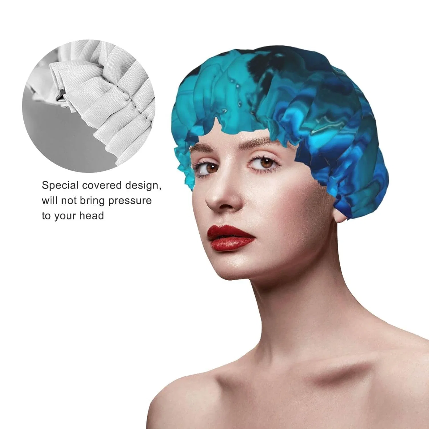 Водонепроницаемая шапочка для душа Bright Aqua Blue Turquoise, WSOIHFEC, двойной слой, PEVA — фото 4