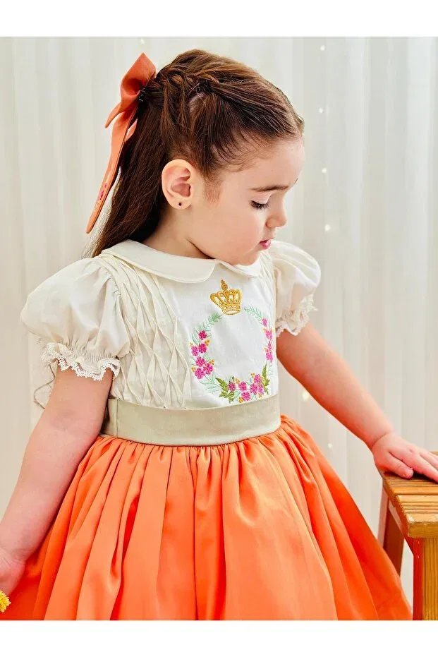 Детское платье для девочек кружевное Orange embroidered vintage baby girl dress Hly Karol Tasarım, Orange — фото 4