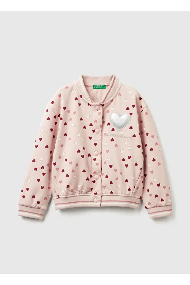 Детское пальто-бомбер для девочек хлопковое United Colors Of Benetton, Light Pink