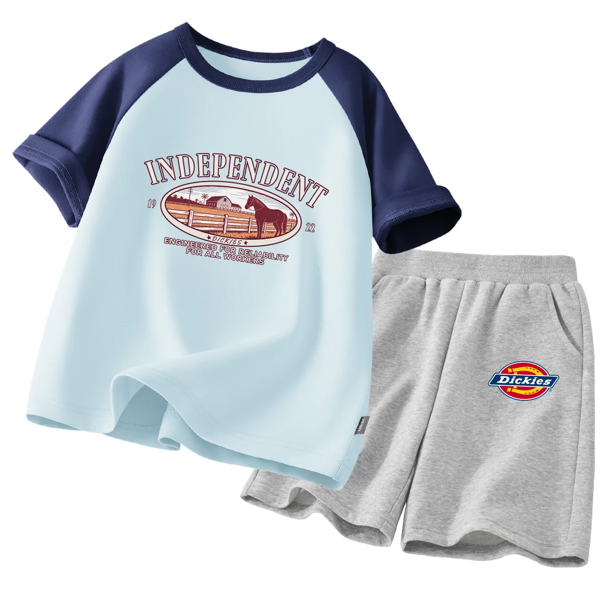Детский спортивный комплект с круглым вырезом Si Farm Clear Blue+Si Standard K Gray Dickies, Clear Blue+Standard K Gray