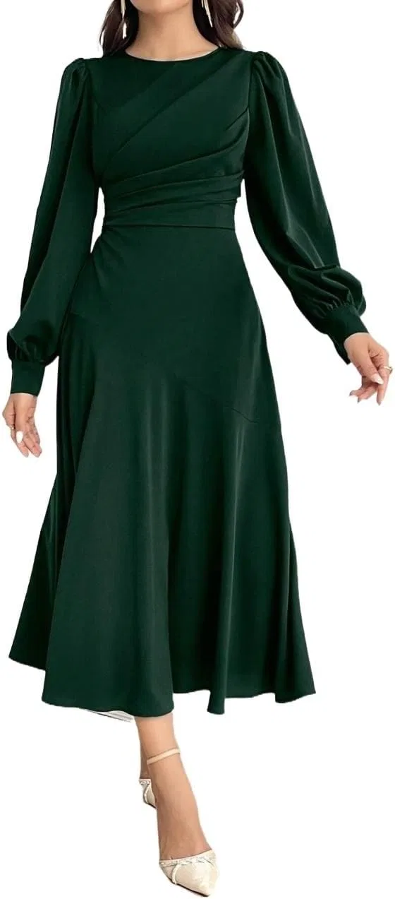 Женское A-силуэта платье с воротником-стойкой, Dark Green