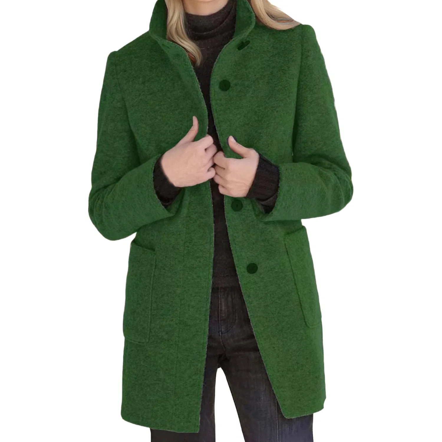 Женское длинное пальто-тренч с длинным рукавом, Verde scuro