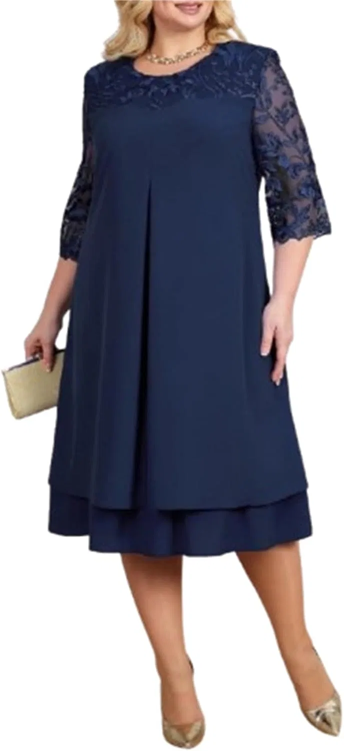 Женское платье миди с кружевом Generic, Navy Blue