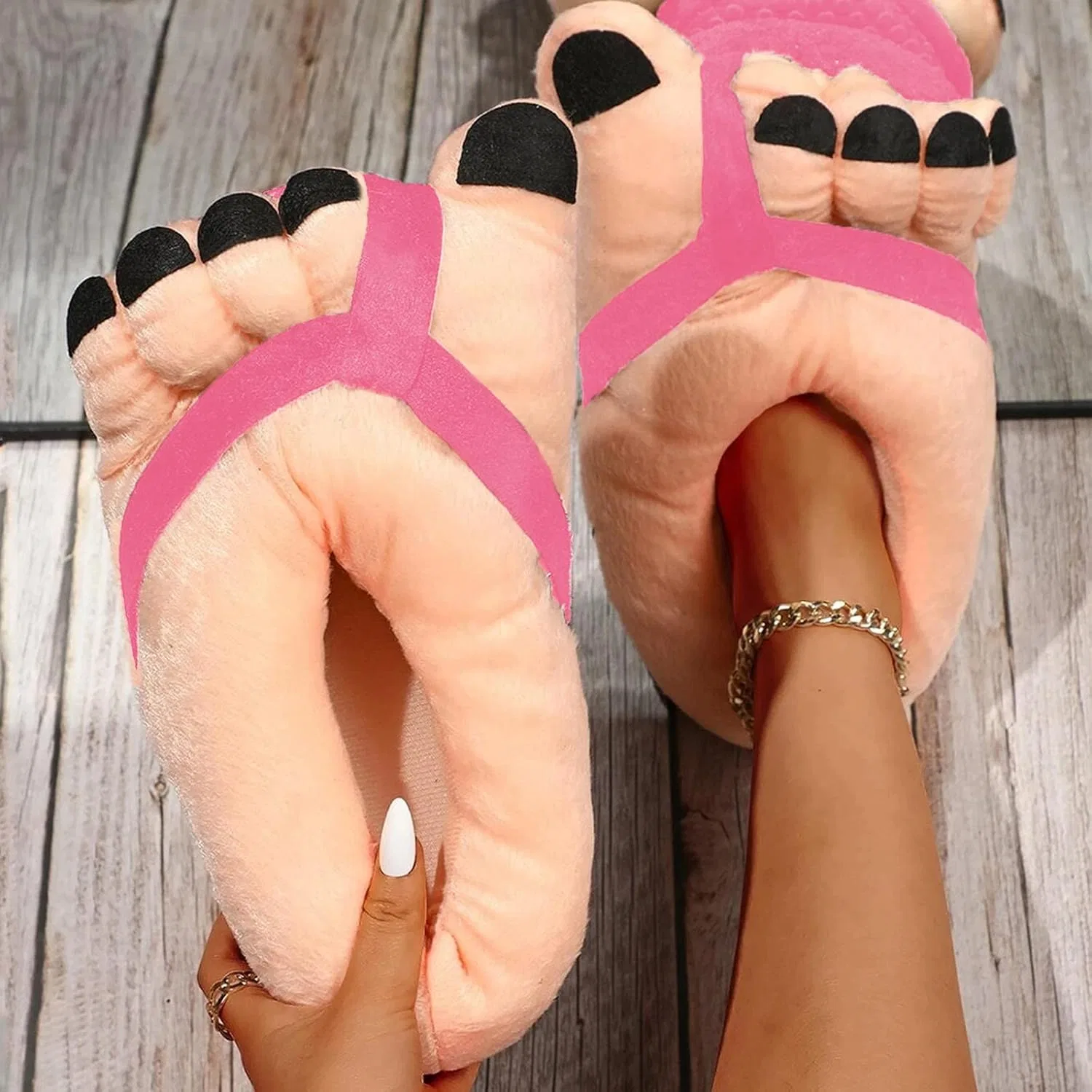 Забавные тапочки для большого пальца ноги Pantuflas Chistosas Fantasy Big Toe Non-Slip Warm Soft Fluffy Cotton In Home Outdoor Slippers Dasongff, Pink — фото 3