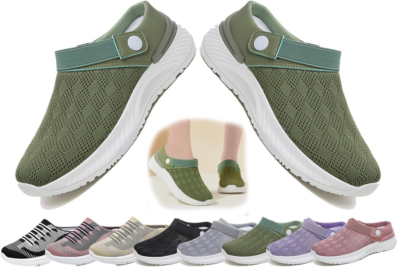 

Женские легкие мужские сетчатые мюли, сабо с поддержкой свода стопы, садовая обувь, легкие плетеные тапочки, летний комфорт, дышащие без задника Generic, зеленый