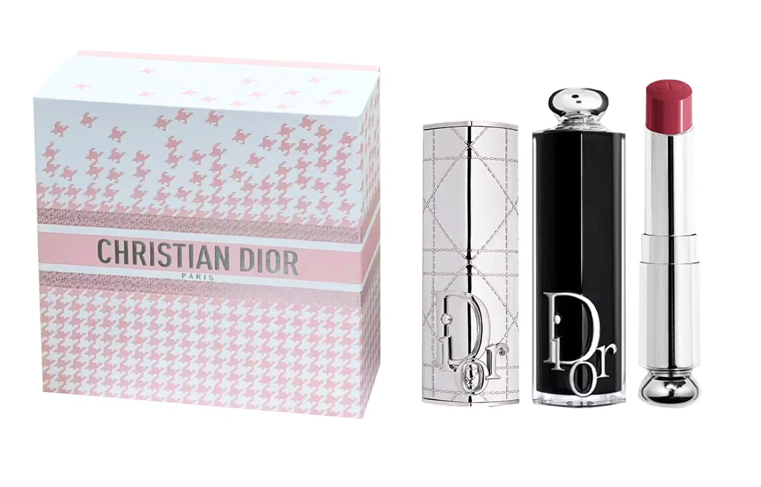Женская губная помада Silver Wicker Pattern Lipstick Case+667 DIORMANIA Cherry Blossom White Peach Frost, DIOR, Silver Wicker Pattern