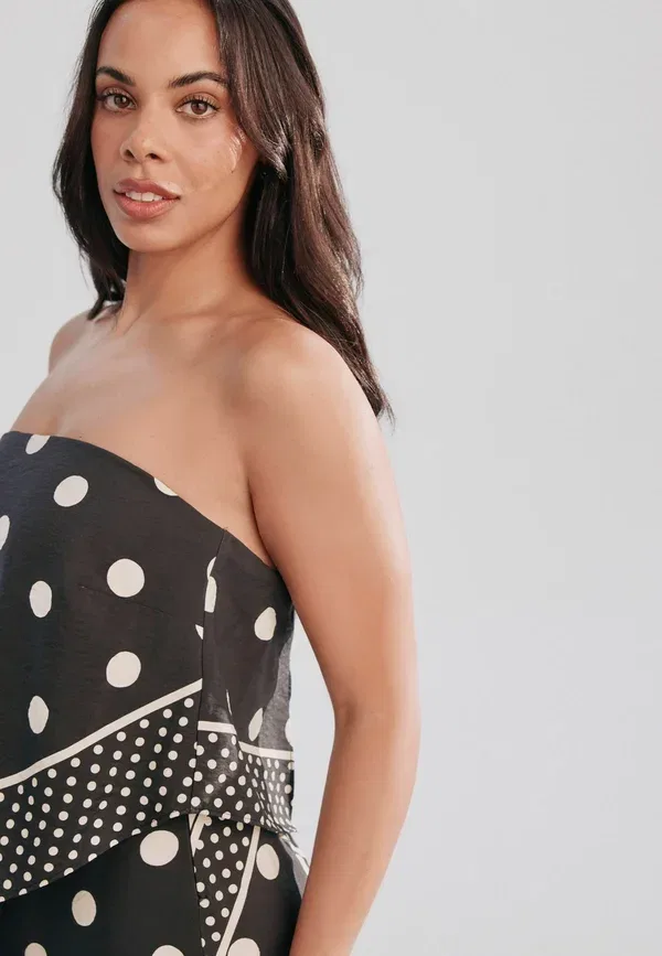 Платье миди с принтом горошек Tall fit - bandeau scarf detail day dress Next, Monochrome polka dot — фото 4
