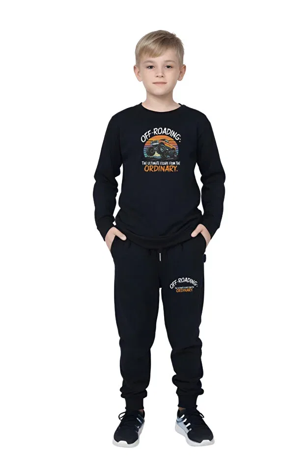 Детский спортивный костюм для мальчиков с принтом Round Neck Oof Roaad Printed Detail Ya Ko Kids, Black