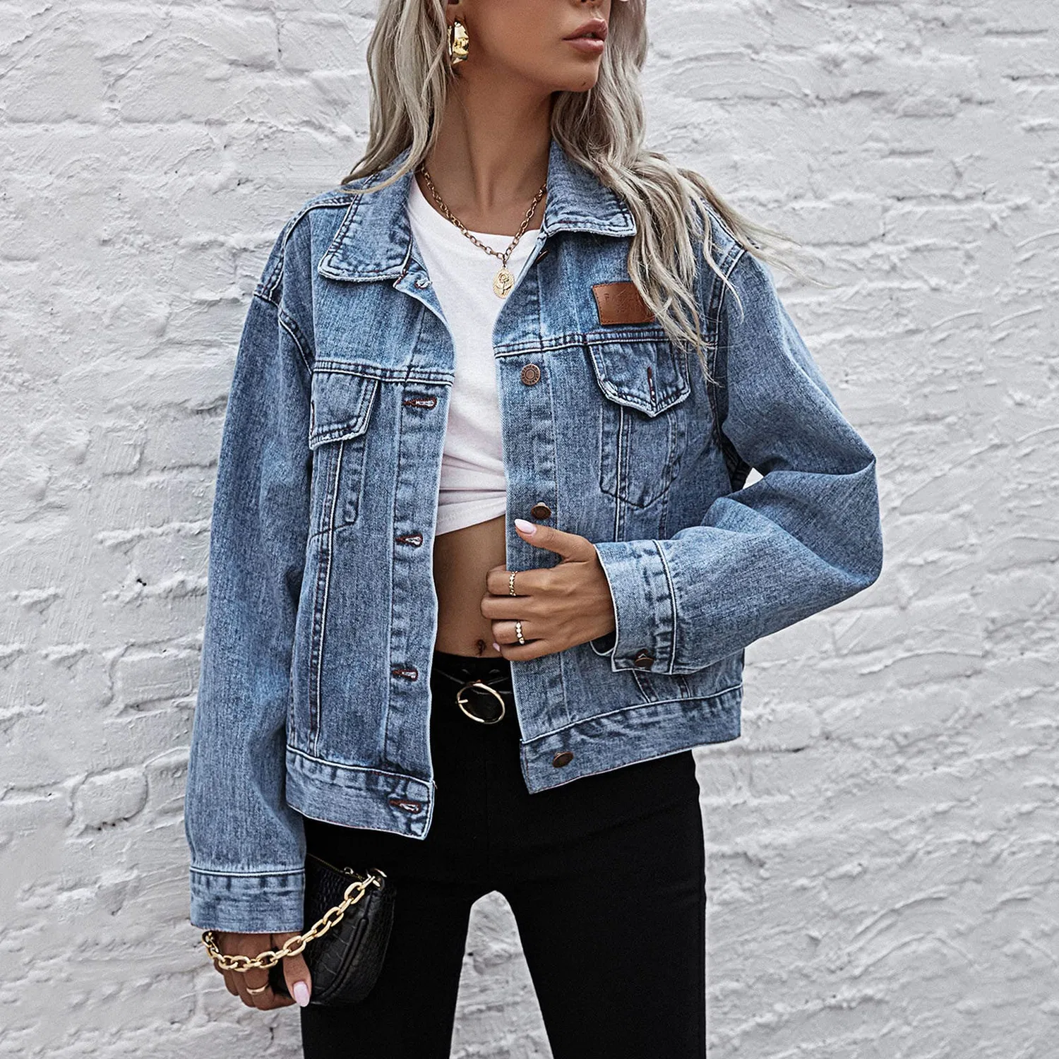 Женская джинсовая куртка оверсайз с длинным рукавом Autumn Flannel, Blu — фото 4