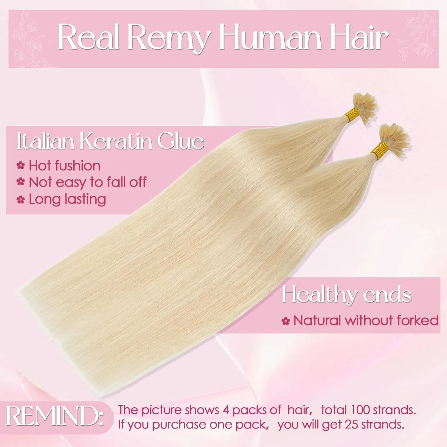 Наращивание волос S-noilite Real Hair Bondings U-образными кератиновыми капсулами, 35 см S-Noilite, #613R Bleached Blonde — фото 2