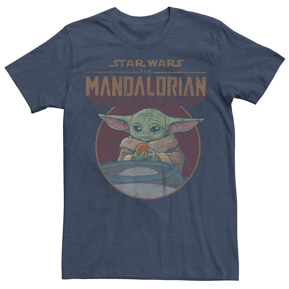 

Мужская футболка с рисунком «Звездные войны» The Mandalorian Grogu Tangerine Licensed Character, цвет Navy Heather