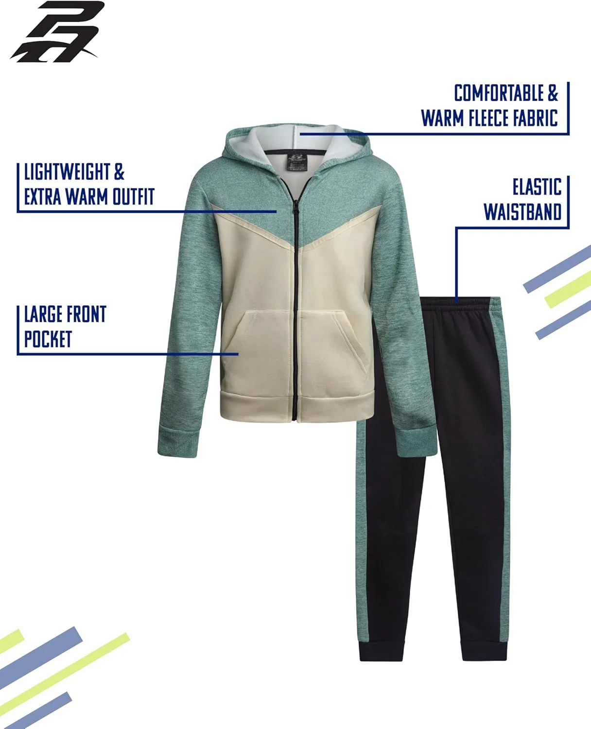 Детский спортивный костюм из флиса Pro Athlete, 2 предмета, Light Teal Colorblock — фото 2
