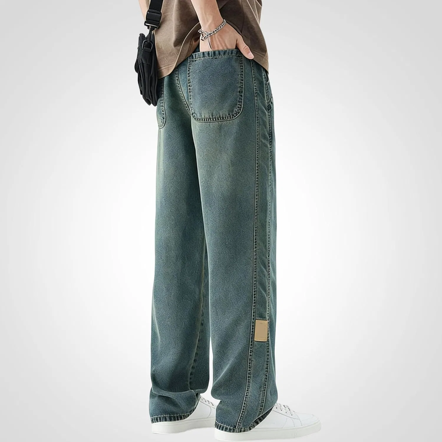 Джинсы прямые свободные Vintage Distressed, Винтажный синий2 — фото 4