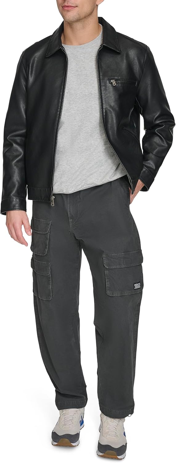 Мужская куртка-гонщица Levi's из искусственной кожи с отложным воротником, Black Chest Zip — фото 2