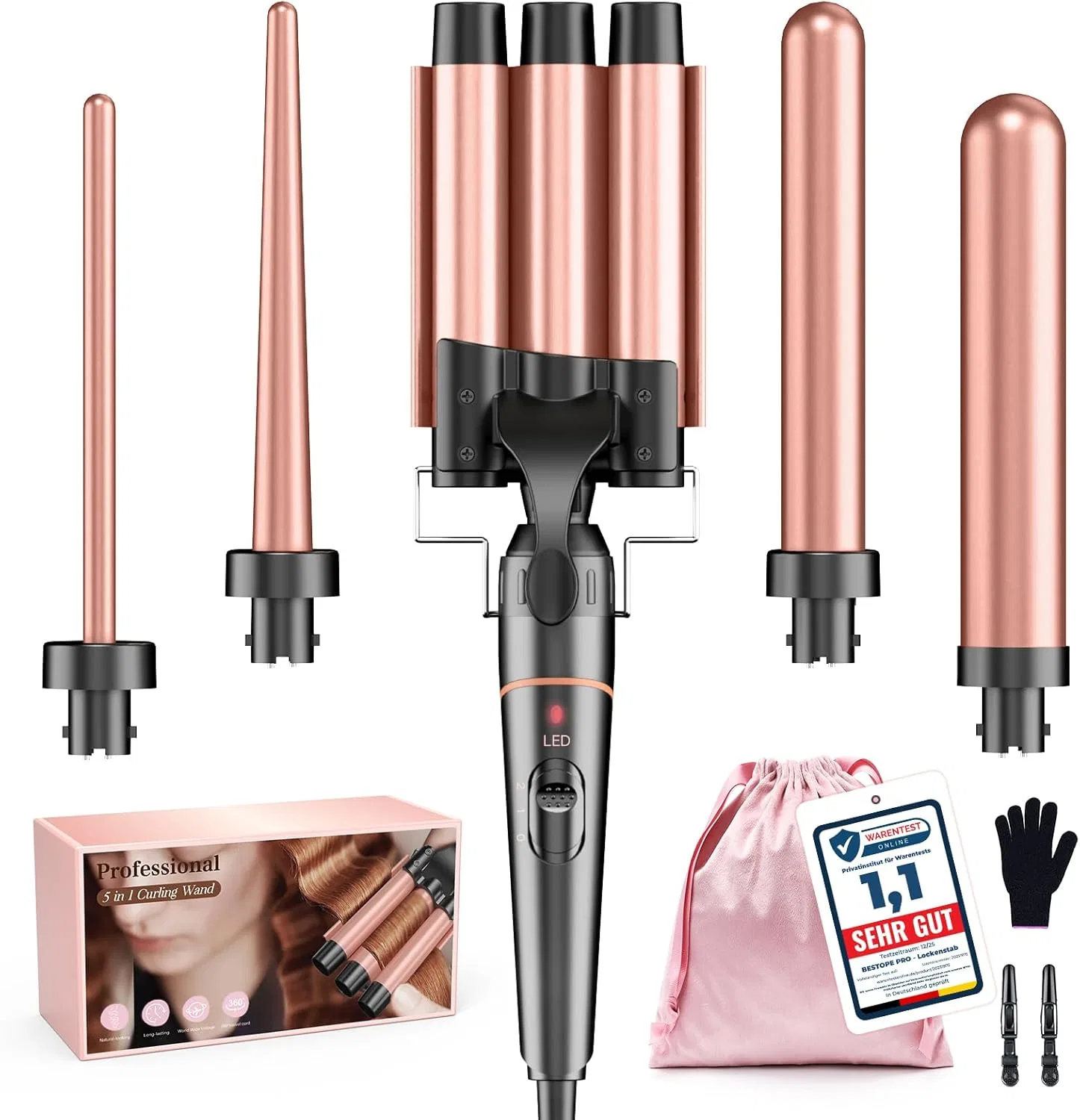 Набор щипцов для завивки 5 в 1 PRO от BESTOPE Bestope Pro, Rose Gold